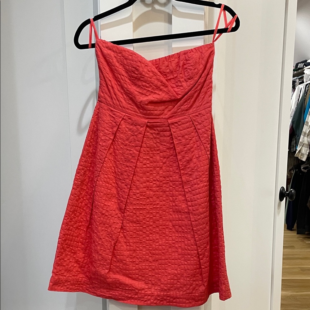 J. Crew Vibrant Coral Quilted Midi Dress
